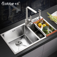 卡贝cobbe厨房洗菜盆 手工水槽套餐304不锈钢大双槽家用洗碗池水池加厚