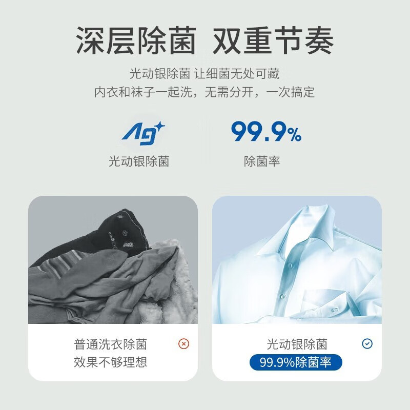 松下(Panasonic)白月光滚筒洗衣机全自动10公斤 光动银常温除菌 XQG100-N1A5