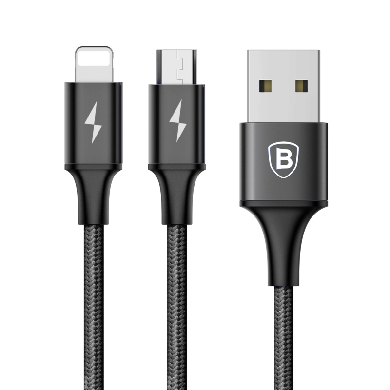 倍思(Baseus)苹果安卓数据线二合一手机充电线USB连接线iPhoneX/8三星小米魅族/VIVO 黑色1.2m
