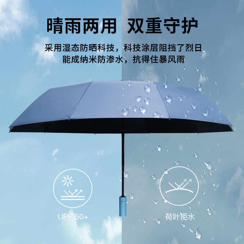 红叶全自动10骨双龙骨雨伞双人抗风商务伞黑胶防晒晴雨两用伞D2775高清大图
