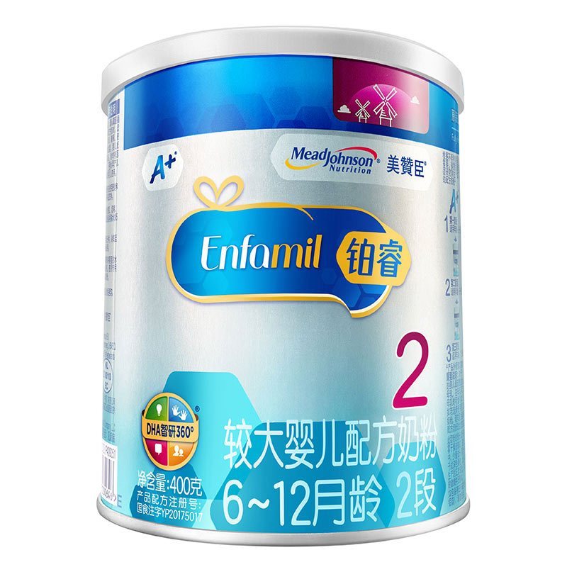 美赞臣(Mead Johnson)铂睿2段较大婴儿配方奶粉(6-12月龄适用)400克罐装 荷兰原装进口