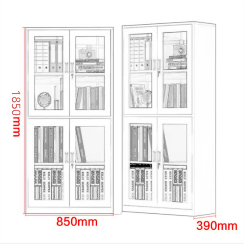 沃盛 办公文件柜 铁皮柜资料柜储物柜上下玻璃器械柜加厚款1850*850*390图片