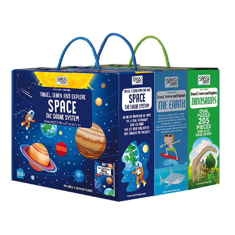 环游地球 [正版]礼盒装超好玩的科普拼图书 恐龙太空儿童益智拼图书男孩女孩礼物3-6-10岁 宝宝故事科普玩具书籍 幼儿高清大图