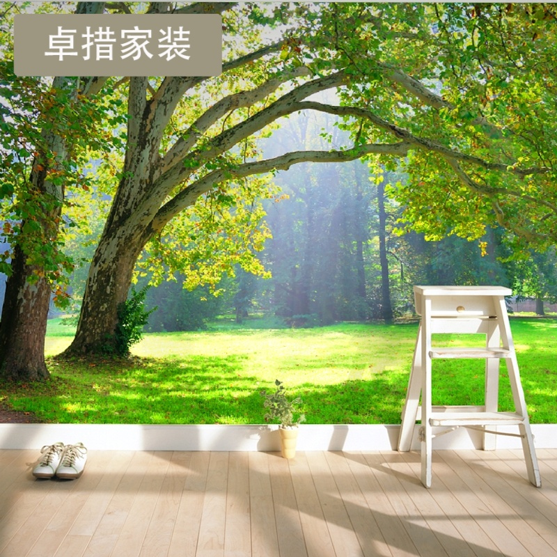 定制 简约田园风景定制壁画大树 3d立体客厅电视沙背景墙纸壁纸壹德壹