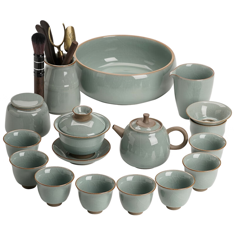 苏氏陶瓷/SUSHI CERAMICS J0629 哥窑功夫茶具陶瓷泡茶壶三才盖碗礼盒装 (单位:盒)