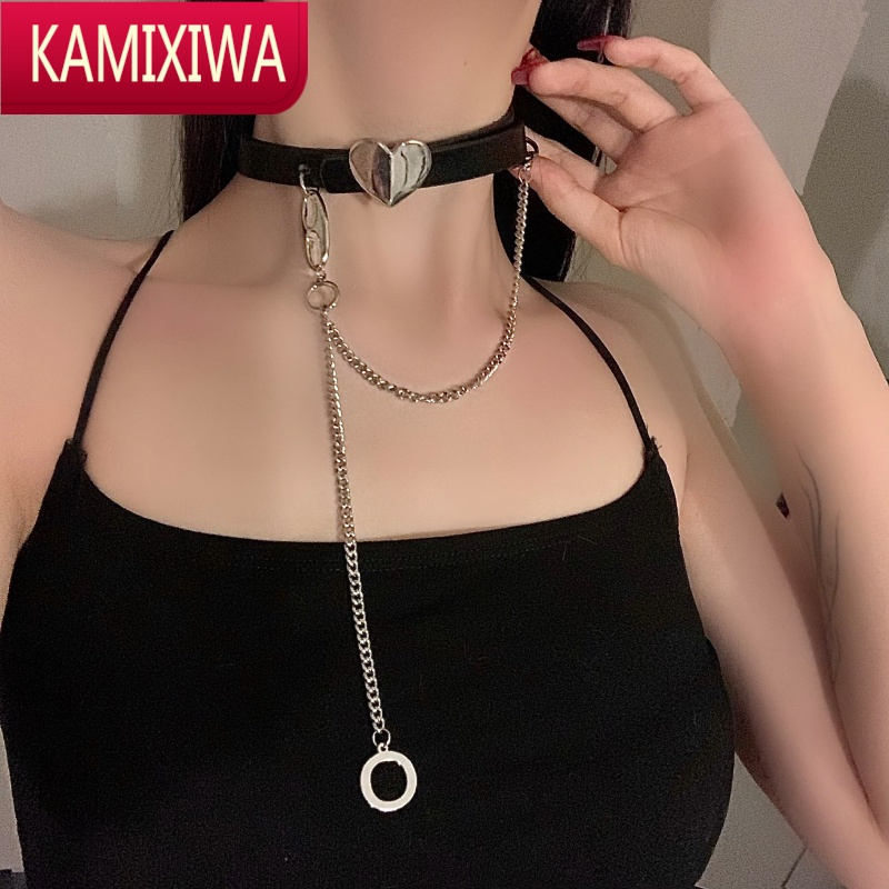 kamixiwa黑色朋克爱心皮带项圈女颈带链条项链chocker锁骨链脖子颈链