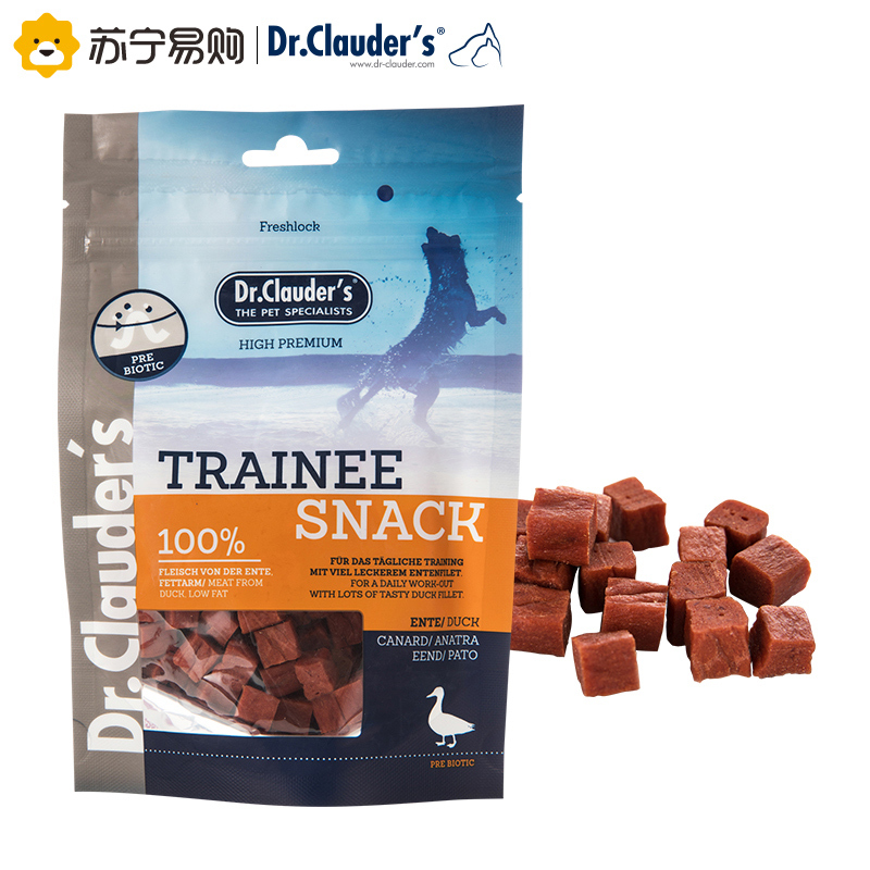 [苏宁超市]德国克劳德医生(Dr.Clauder’s)狗零食鸭肉丁80g 益生元健怡犬肉干奖励零食