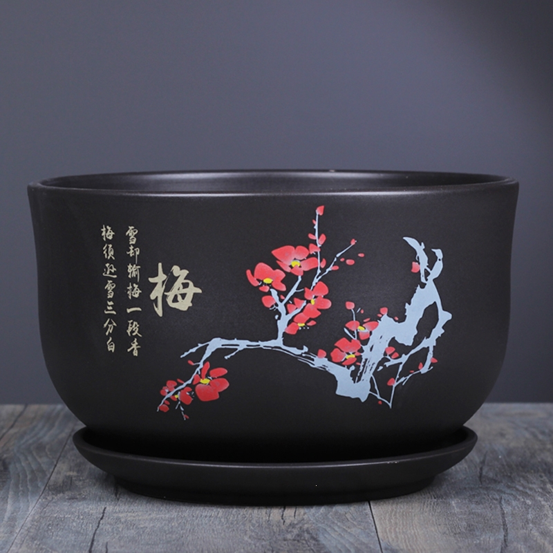 花盆陶瓷大号清仓带托盘紫砂釉多肉阳台室内绿植兰花吊兰粗淘盆