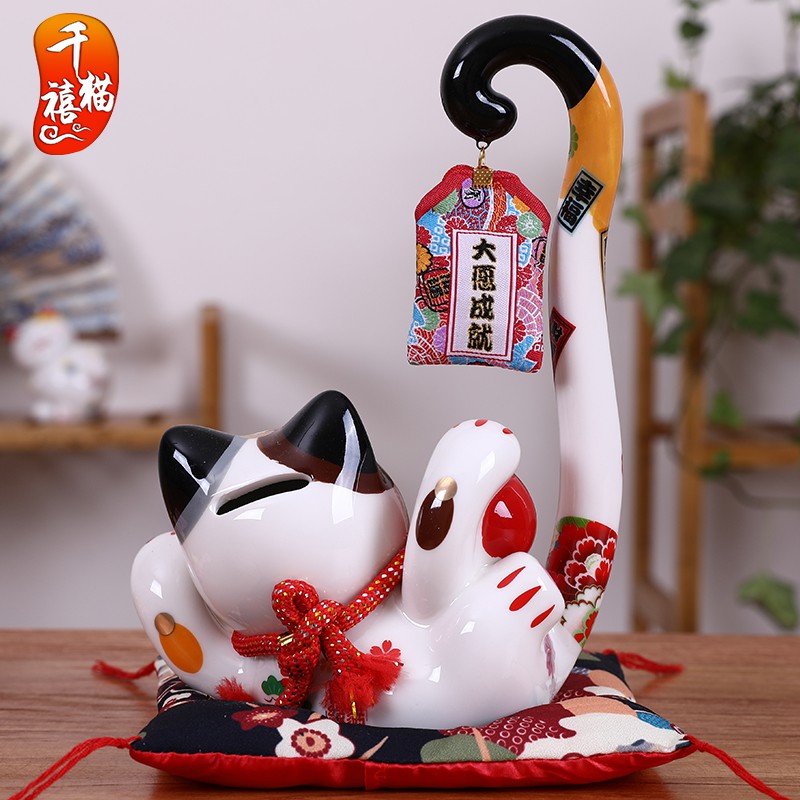 猫摆件创意长尾发财猫陶瓷存钱储蓄罐店铺开业办公室家居饰品 三维工匠 大发利市86838猫高清大图