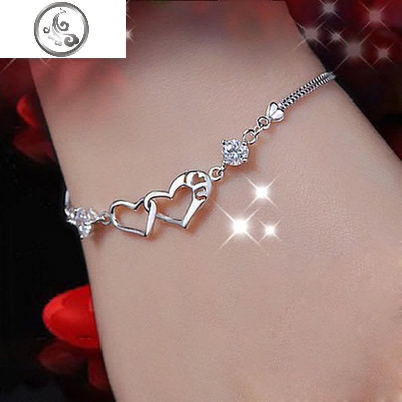 日韩简约银手链刻字女士闺蜜甜美饰品情侣学生韩版银饰品生日 JiMi图片