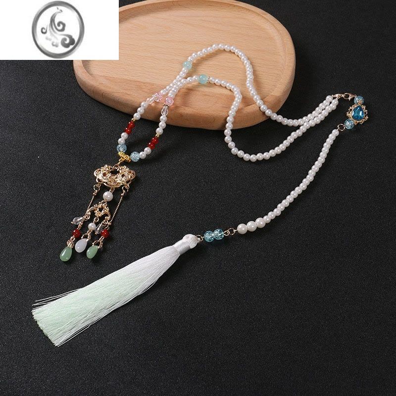 JiMi璎珞女长款明制后缀流苏背云项链唐风坦领汉服配饰古风平安锁吊坠图片