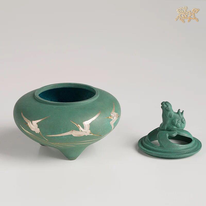 美帮汇全铜摆件《高冈铜器之鶴彫金(小)》铜工艺品 香炉高清大图