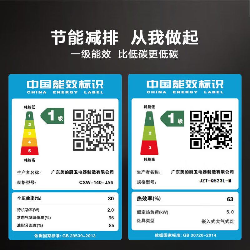 美的(Midea)抽油烟机灶具套装 侧吸式24吸力挥手自清洁超薄烟机 5kW燃气灶烟灶联动JA5+Q523L天然气套装高清大图