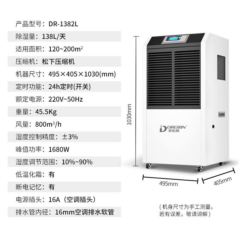 DR-1382L除湿机 工业/仓库/地下室 除湿量138升/天