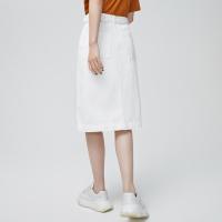 [1件3折价:112.5,可叠加199减30]MECITY女装夏季新款纯棉简约气质修身直筒下摆开叉牛仔半身裙
