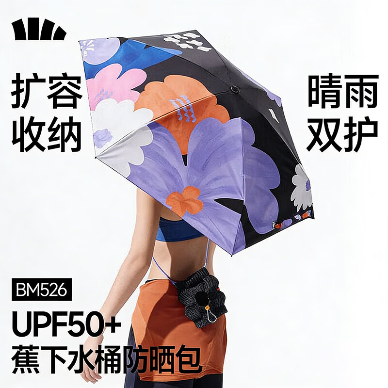 蕉下(BENEUNDER) 防紫外线遮阳伞 五折黑胶晴雨伞 防晒伞野花 BM526 夜幕花火 / 把(山西省分行定制)高清大图