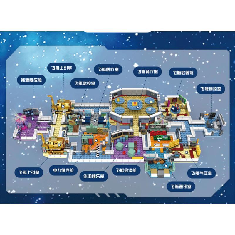 82351兼容太空狼人杀飞艇游戏全套地图儿童益智积木人仔玩具