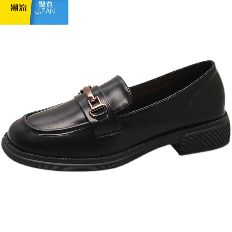 聚范单鞋女2024新款女鞋英伦风小皮鞋黑色平底乐福鞋jk豆豆鞋子图片