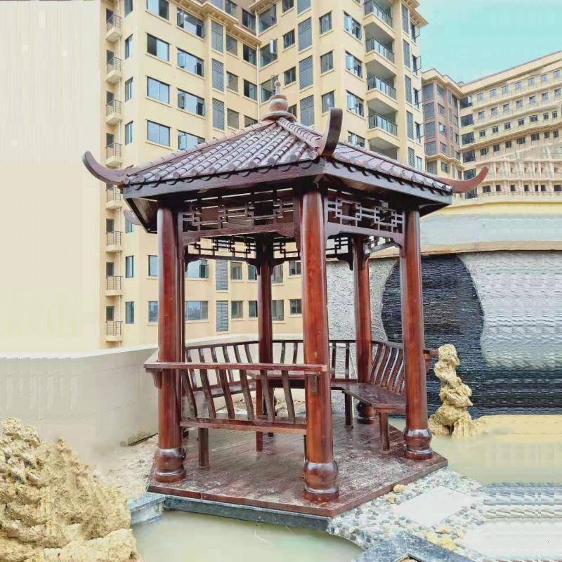 森美人凉亭户外庭院花园木亭子户外简易仿古实木六角亭定制防腐木屋凉亭 红棕色3米圆柱款20空心立柱