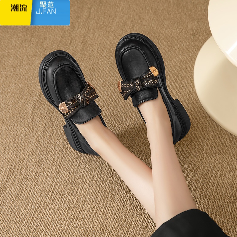 聚范厚底乐福鞋女2024新款秋季配裙子小皮鞋女款百搭夏季一脚蹬单鞋子高清大图