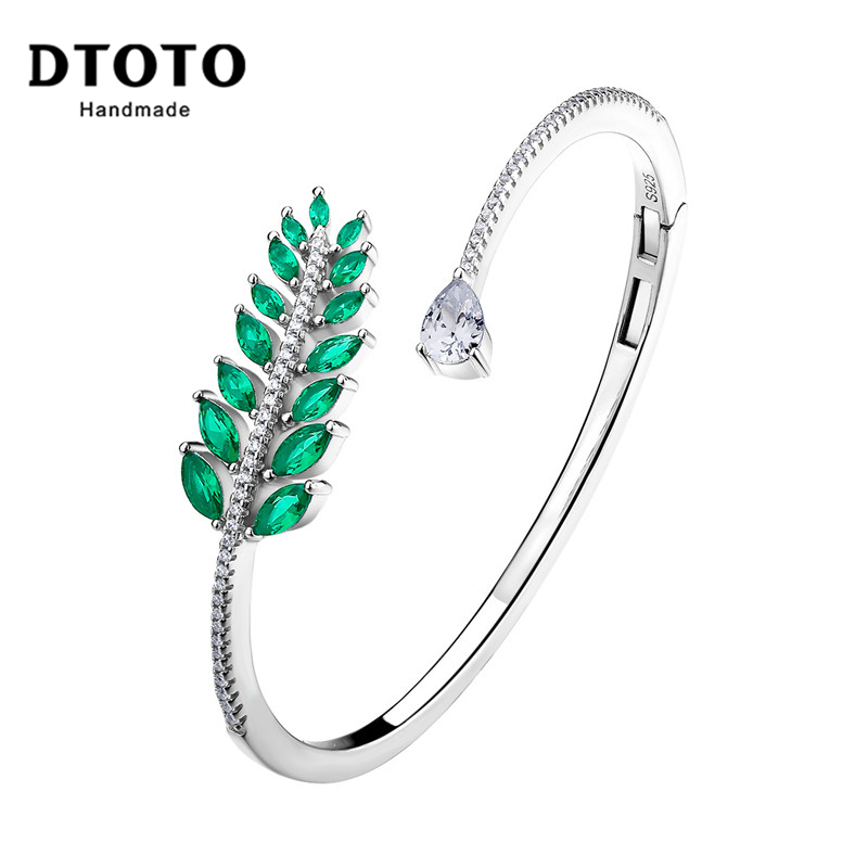 DTOTO 棕榈叶水滴女款欧美复古经典开口设计银手镯