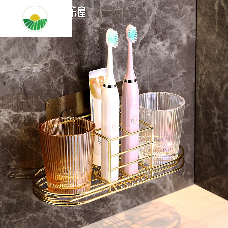 三维工匠卫生间电动牙刷置物架壁挂式免打孔轻奢牙刷缸