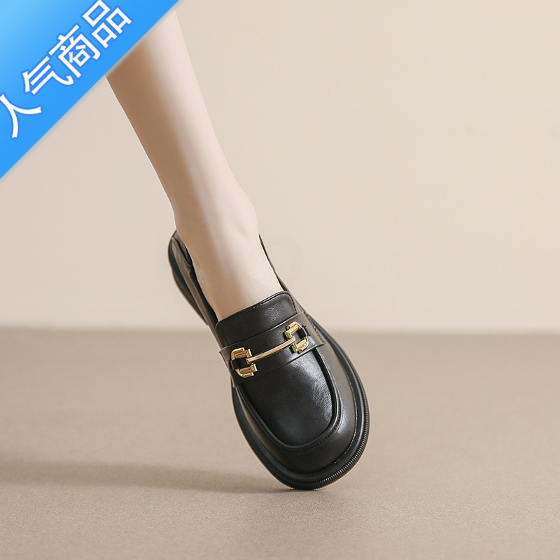 suntek厚底乐福鞋女复古一脚蹬小皮鞋英伦风粗跟软底单鞋大码女鞋41一