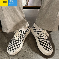 聚范黑白格子拼接帆布鞋男鞋韩版潮流百搭小众棋盘格板鞋男女情侣鞋 格子拼接 38