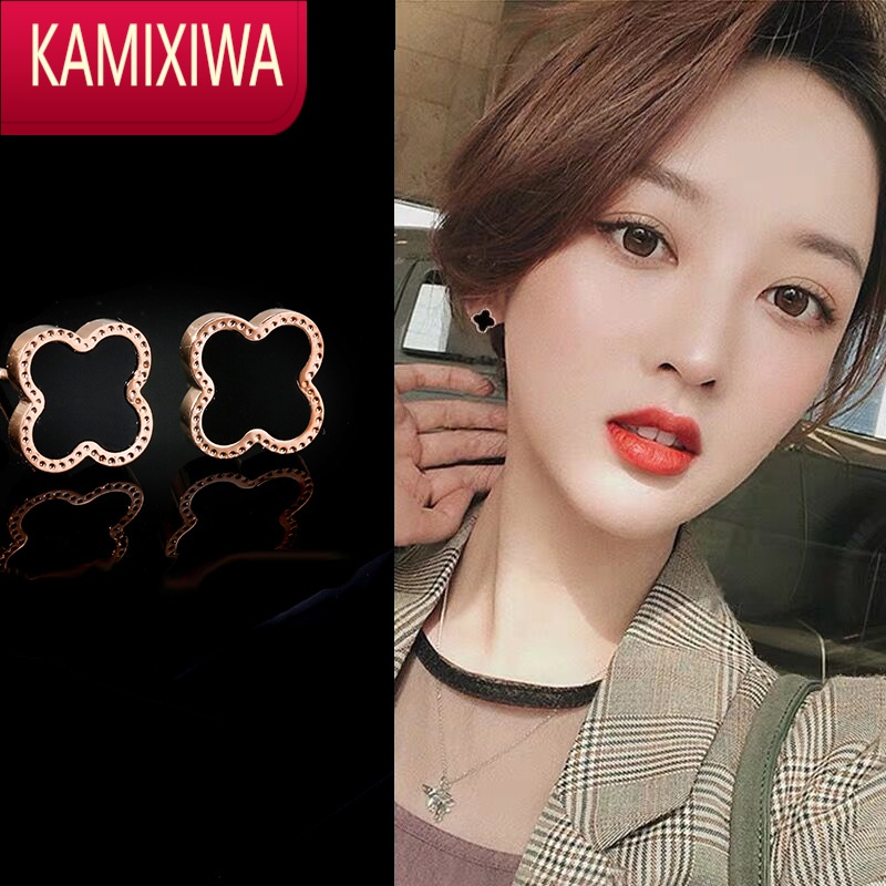 kamixiwa黑色钛钢小耳钉女气质韩国简约精致冷淡风耳饰2020新款ins潮