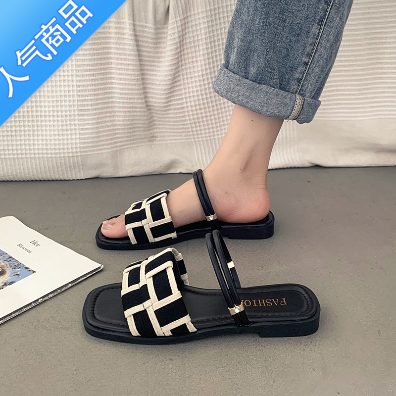 SUNTEK法式仙女风平底凉鞋女夏时尚配裙子气质2023新款百搭罗马凉时高清大图