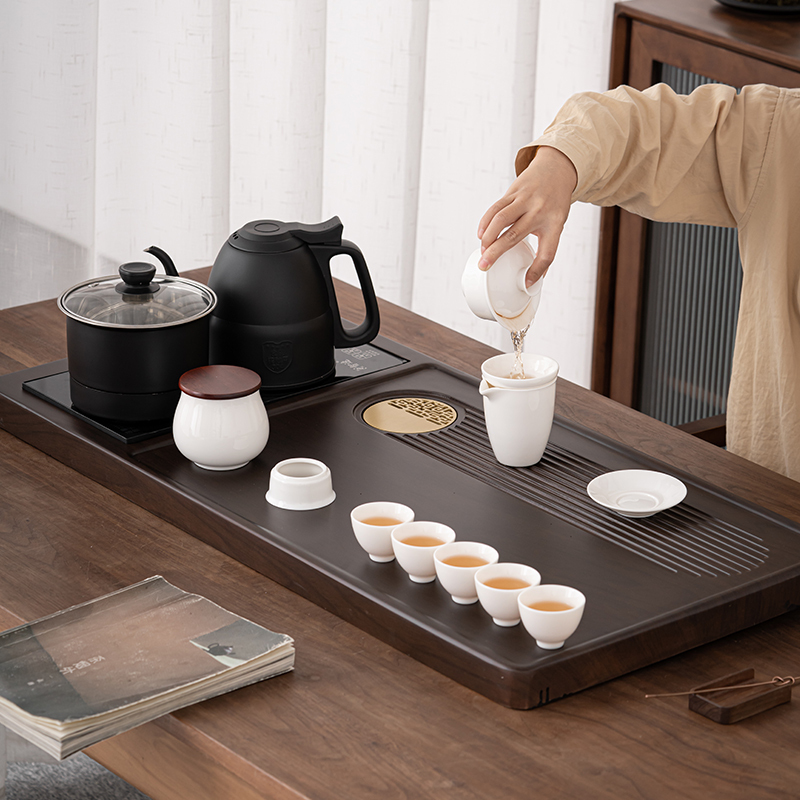 苏氏陶瓷(SUSHI CERAMICS)茶具套装自动烧水壶云海茶盘茶台配整套配整套高品质羊脂玉茶杯