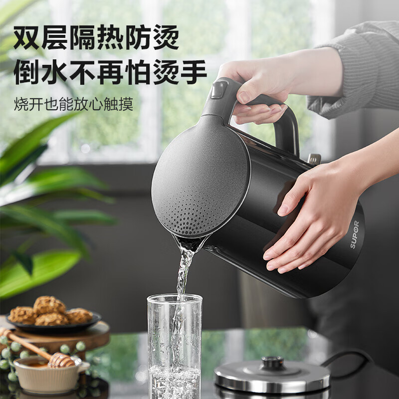 苏泊尔(SUPOR)电热水壶烧水壶1.7升大容量316L不锈钢内胆双层防烫家用电开水壶 SW-17J416L高清大图
