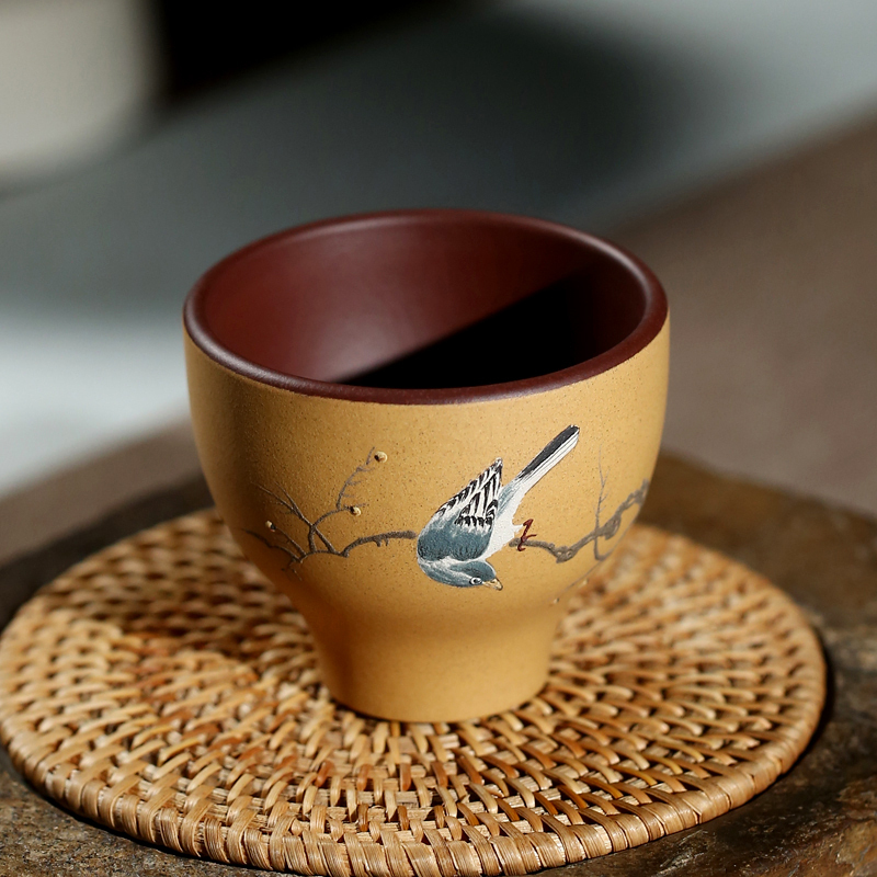 凯斯唯嘉紫砂品茗杯主人杯原矿手工泥绘粉浆紫砂茶杯泡茶功夫杯子