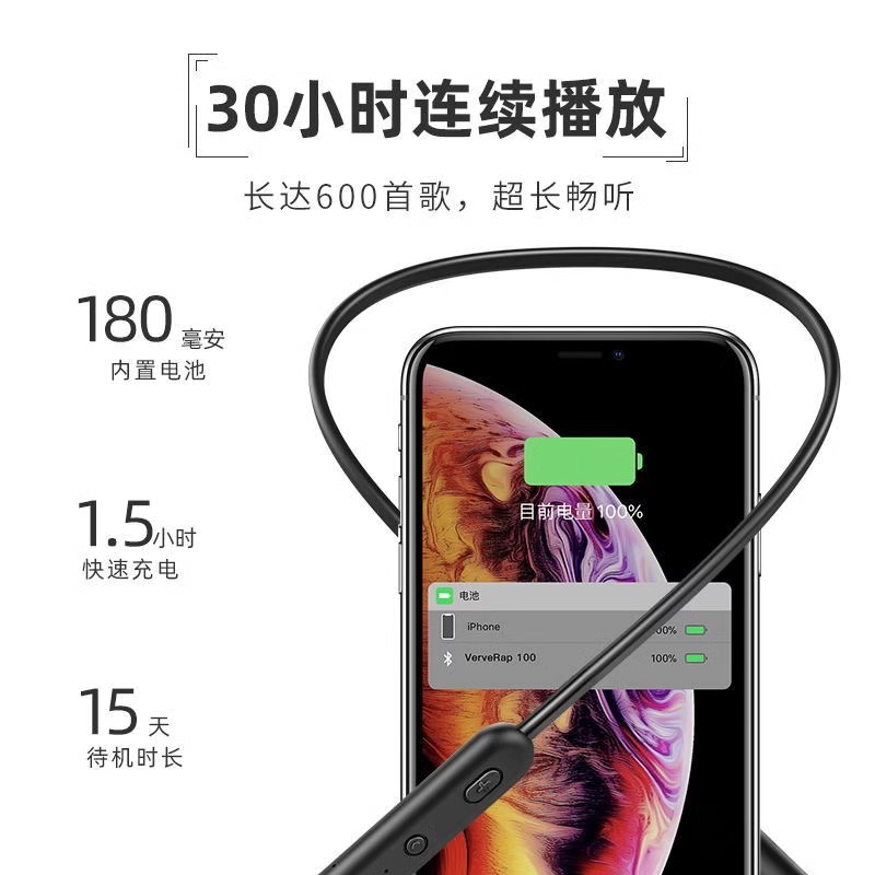 索爱(soaiy) X8无线蓝牙耳机 颈挂式跑步运动音乐耳机半入耳长续航 适用于苹果安卓华为手机高清大图
