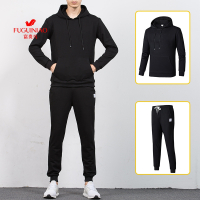 富贵鸟(FUGUINIAO)运动套装男2019秋冬卫衣连帽跑步休闲运动服大码三件套男 XL 黑色两件套