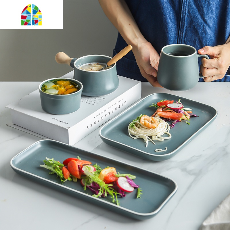 餐具一人食创意家用北欧陶瓷网红日式麦片早餐碗碟单人手柄碗套装 FENGHOU 莫绿手柄碗高清大图