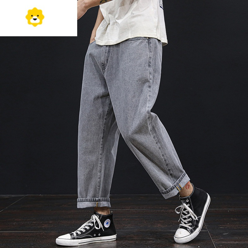 fishbasket大码男装九分牛仔裤男宽松直筒裤阔腿胖子休闲加肥加大老爹