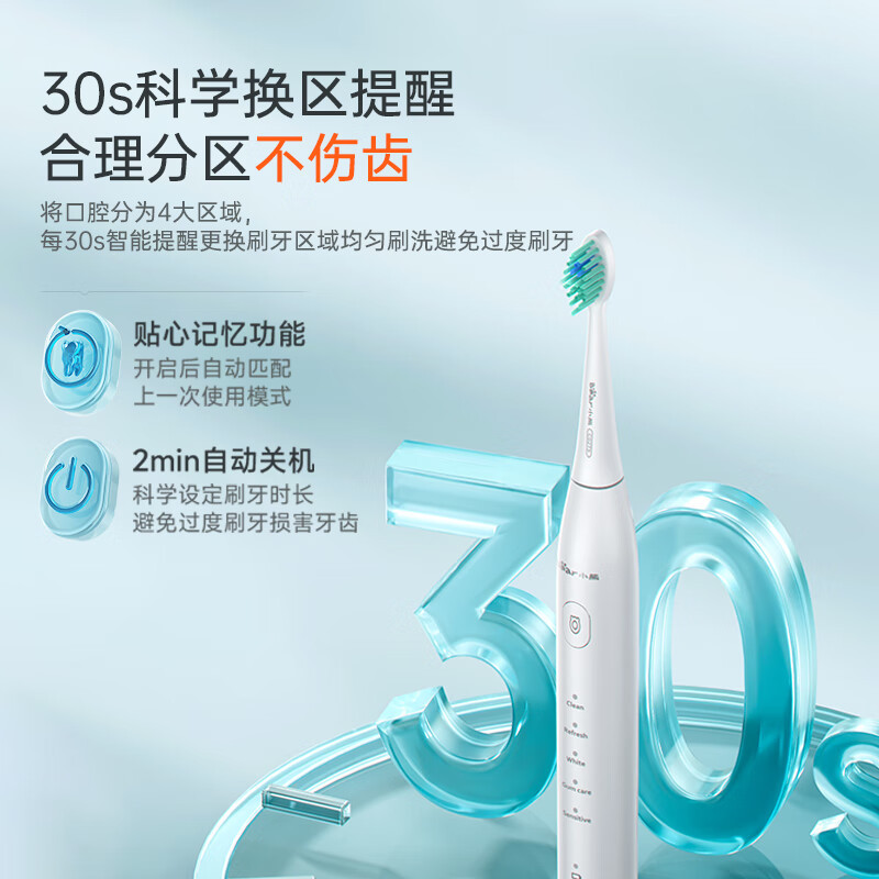 小熊(Bear)电动牙刷 牙医推荐声波震动牙刷 情侣款礼物 送女友送男友 深度清洁 C02T5[白]高清大图