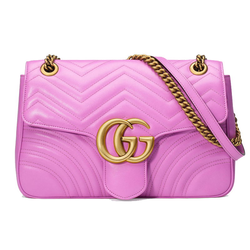 海外直邮gucci古驰女包ggmarmont系列粉色中号绗缝链条包单肩包斜挎包