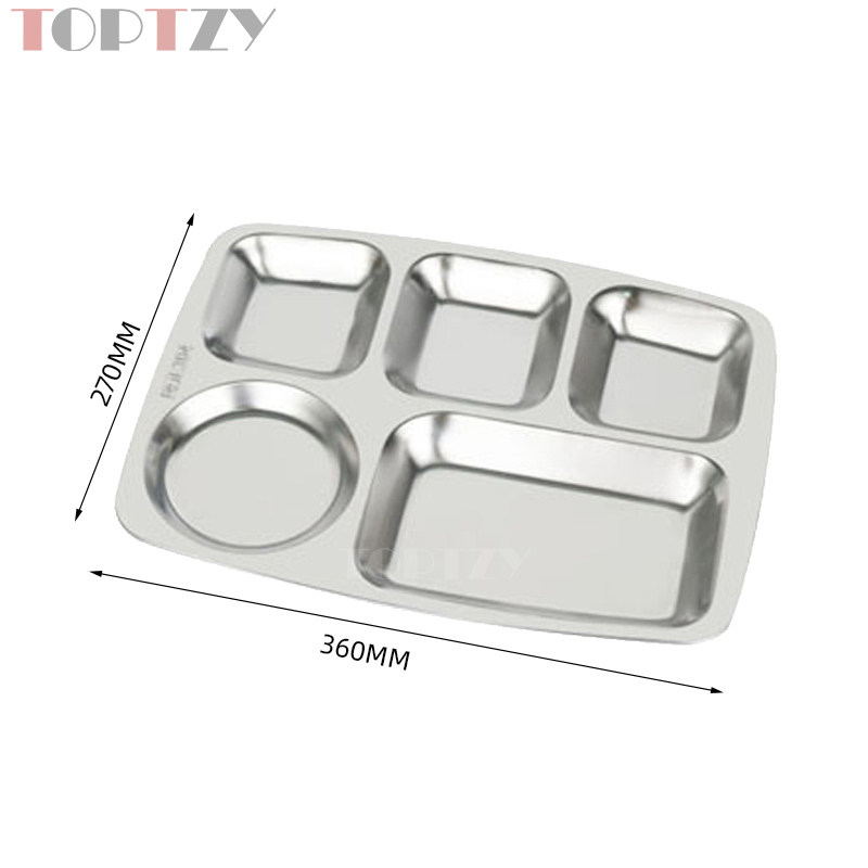 toptzy TZ5071742 304不锈钢餐盘学校食堂大圆五格饭盘快餐盘 360*270*24高清大图