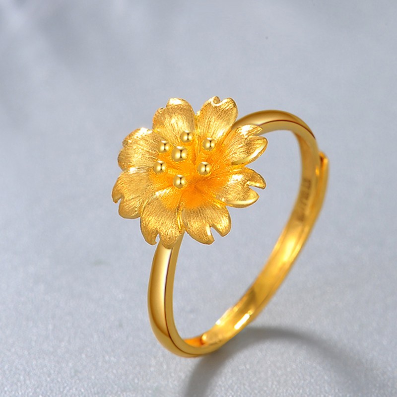 中银金行黄金戒指足金戒指指环时尚黄金花朵戒指送女友花开富贵