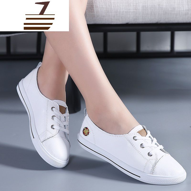 尗卡百搭基础小白鞋女真皮韩版学生平底鞋板鞋清新单鞋休闲鞋