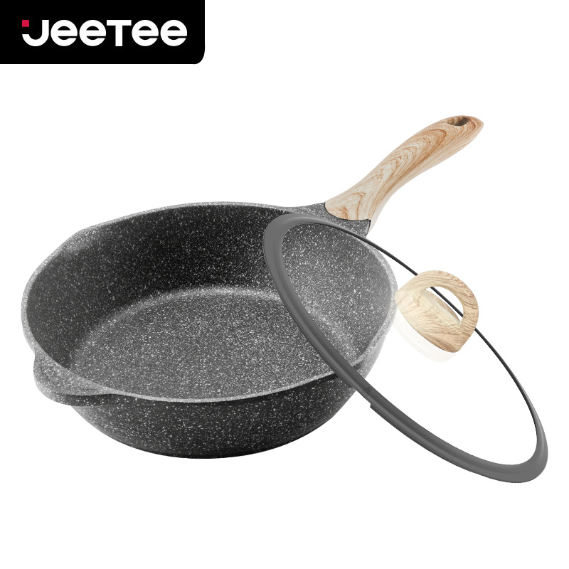 Jeetee吉特不粘少油烟麦饭石不粘锅煎炒锅平底锅煎锅家用炒菜锅具32cm电磁炉燃气灶通用MFSJ002-32G硅胶锅盖高清大图