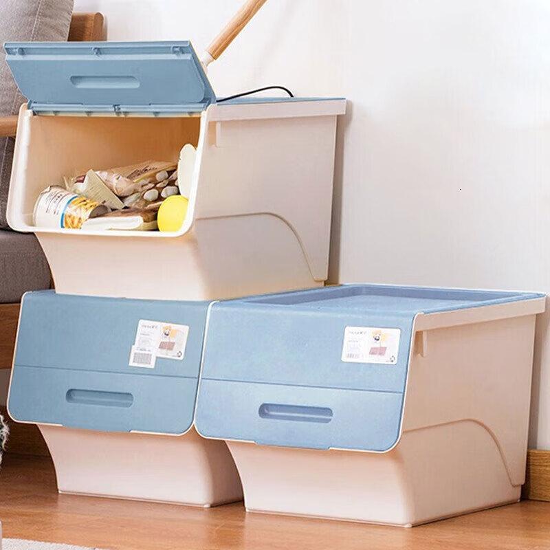 茶花(CHAHUA)塑料衣物收纳箱棉被整理箱34L 蓝色 3个装