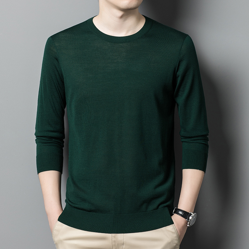 2025秋冬装100%纯羊毛绒品牌羊绒衫男圆领新款春秋打底衫针织毛衣圆领精纺羊绒爸爸装青年毛衣针织衫男毛衣纯羊毛衫男单穿高清大图