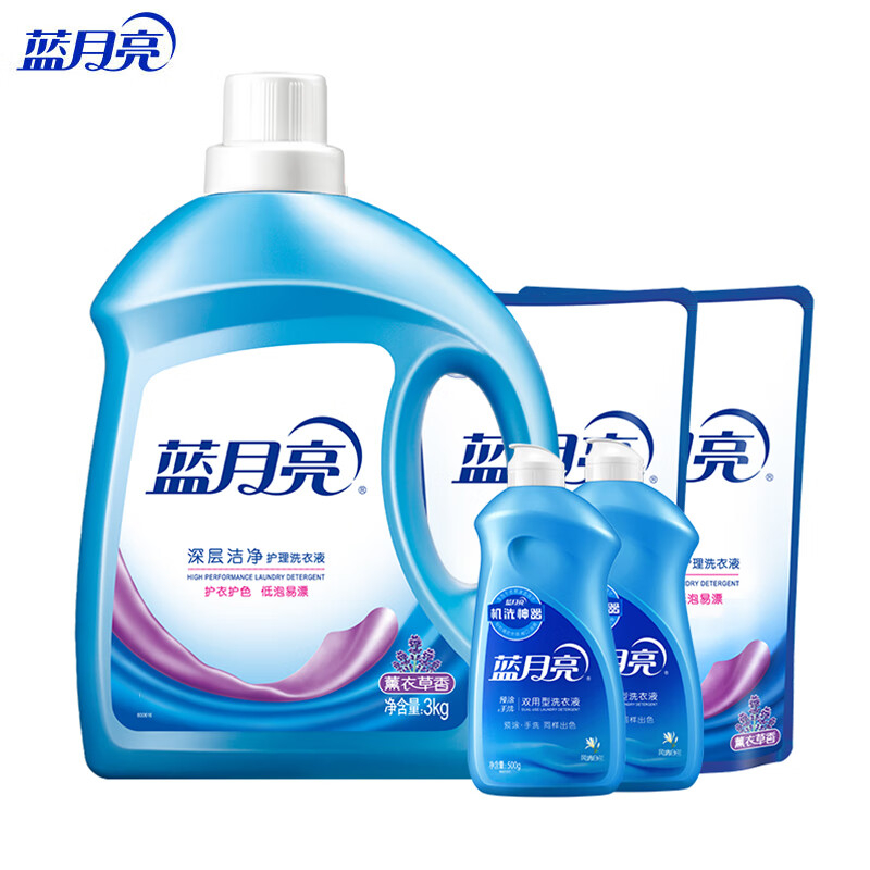 蓝月亮 深层洁净洗衣液组合81000458薰衣草香瓶3kg*1+ 袋1kg*2+风清白兰预涂手洗双用洗衣液瓶500g*2