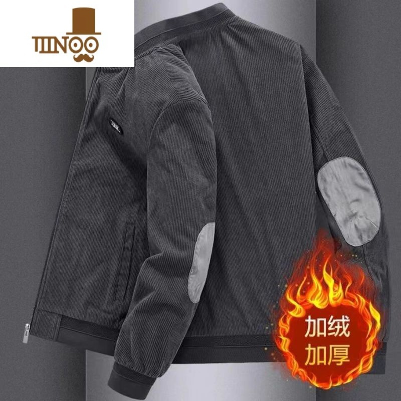 YANXU加绒加厚外套男2023新款工装宽松中年男灯芯绒复古夹克男潮高清大图