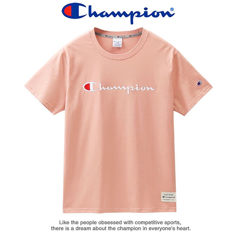 Champion 冠军夏季刺绣t恤男士短袖情侣圆领时尚运动T恤衫女图片