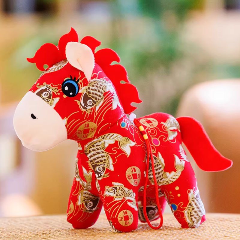 智美环球 马年吉祥物公仔新年生肖马摆件玩偶 布艺马【红锦鲤】、15cm 50个