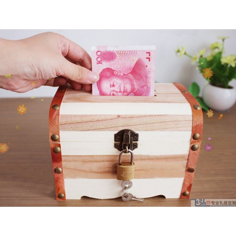 可刻字纸币硬币存钱罐储蓄原木百宝箱送男女友创意生日diy